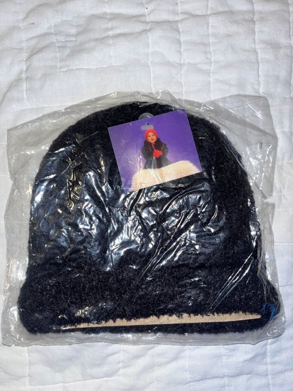 Black Fuzzy Winter Beanie Hat Kids Size New In Packaging